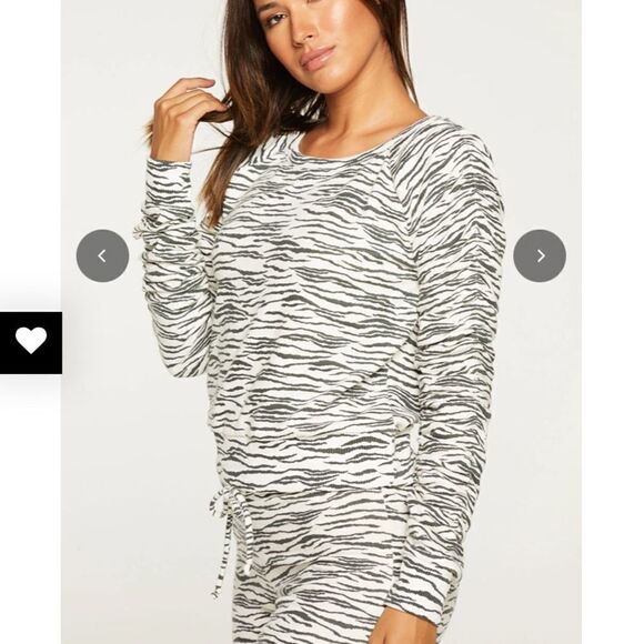 Chaser Zebra Print Shirred Pullover Lightweight Sweatshirt - Picture 2 of 14